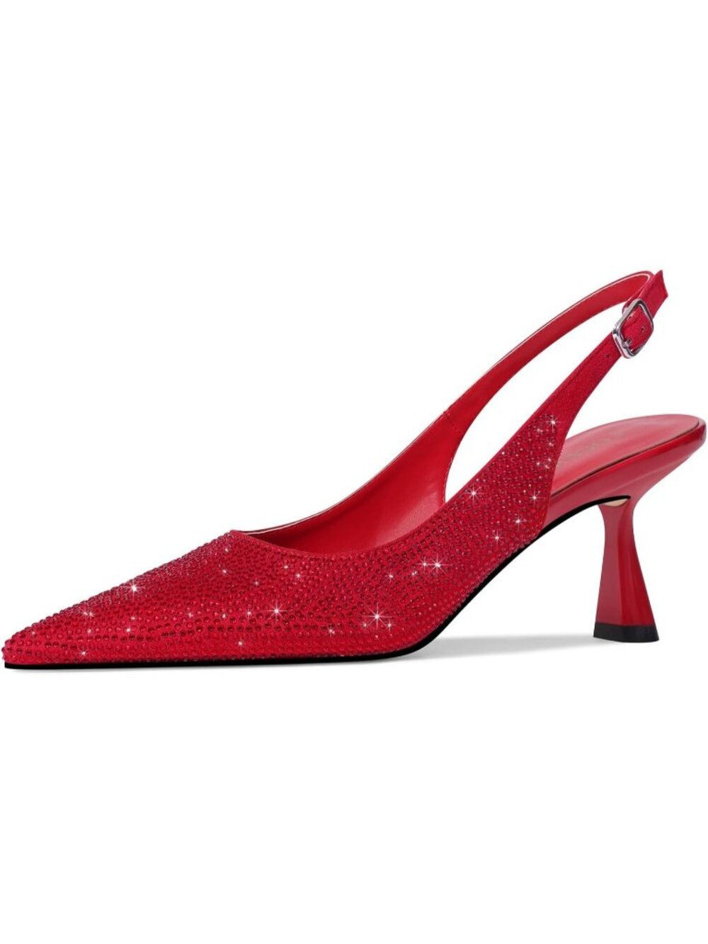 Women's Kitten Heels Slingback Low Heel Dress Shoes Closed Toe Red Rhinestone